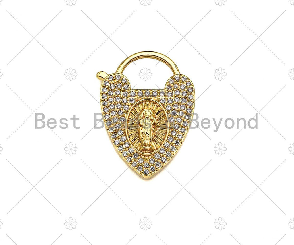 Gold Filled CZ Micro Pave Heart Shape Lock ,18K Gold Filled Heart Clasp, Necklace Bracelet Charm Pendant, 20x26mm, Sku#LK321