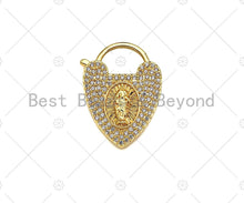 Load image into Gallery viewer, Gold Filled CZ Micro Pave Heart Shape Lock ,18K Gold Filled Heart Clasp, Necklace Bracelet Charm Pendant, 20x26mm, Sku#LK321