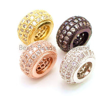 Load image into Gallery viewer, 10x5mm CZ Micro Pave Rondelle Big Hole Spacer Beads, Cubic Zirconia Large Hole Space Beads, Sliding Beads, sku#G76