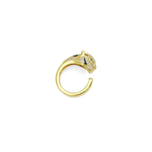 Load image into Gallery viewer, Clear CZ Leopard Head Pather Gold Adjustable Ring, Sku#A178