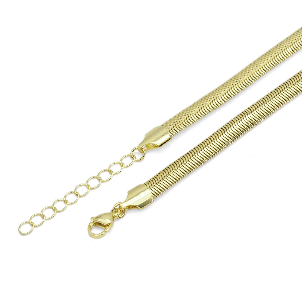 Thick Gold herringbone Necklace, Sku#LD513