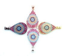 Load image into Gallery viewer, CZ Micro Pave Fuchsia Teardrop Evil Eye Pendant, 16x30mm, sku#F12