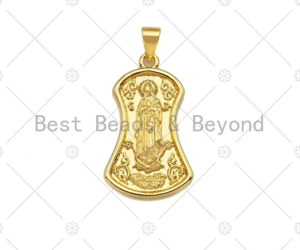 18K Dainty Gold Virgin Mary On Shield Shape Pendant/Charm,Dianty Gold Medallion Charm, Necklace Bracelet Charm Pendant,16x27mm, Sku#LK225