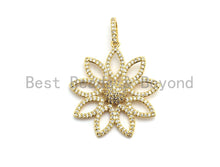 Load image into Gallery viewer, CZ Micro Pave Filigree flower Hollow Out Pendant, Gold/Silver/Black/Rose Gold, Hollow Out Cubic Zirconia Jewelry Findings,30x32mm,sku#F696