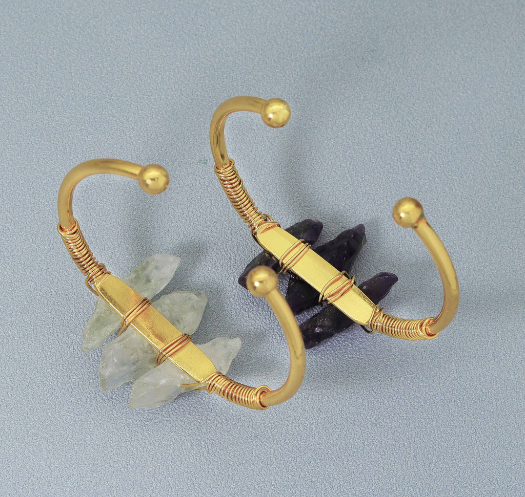 Amethyst Quartz Wire Wrapped Gold Cuff Bracelet, sku#LY05