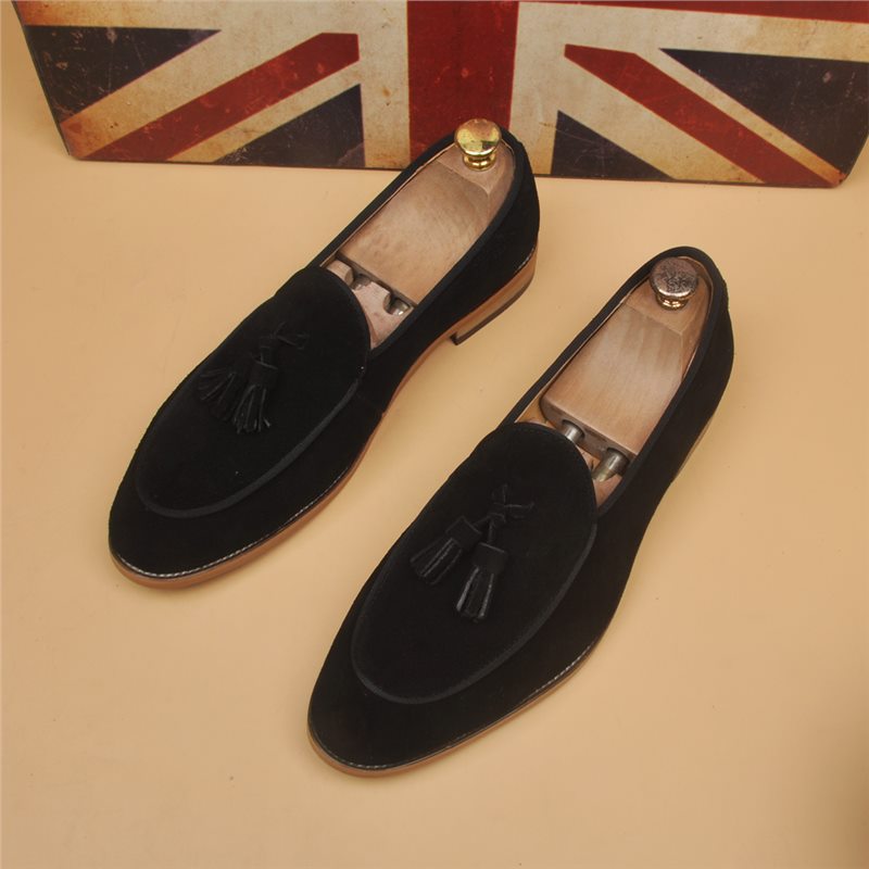 Men's Classic British Pointed Toe Slip-On Loafers - Genuine Leather Dress Shoes