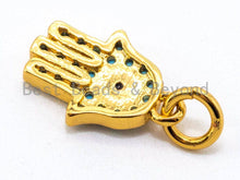 Load image into Gallery viewer, CZ Micro Pave Blue Hamsa Hand Evil Eye Pendant/Charm, Turquoise Cubic Zirconia Pave Bracelet Charms,9x13mm, sku#F339