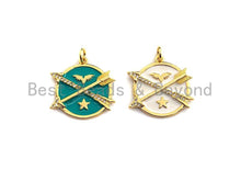Load image into Gallery viewer, Colorful Enamel Arrows On Round Coin Pendant,CZ Micro Pave Oil Drop pendant,Enamel pendant,Enamel Jewelry,21x21mm,sku#Z521