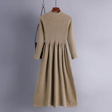 Load image into Gallery viewer, Autumn Winter Half High Collar Swing Long Knitted Dress Waist Controlled Slimming Long Sleeve Simple Dinified Sweater Bottoming Women