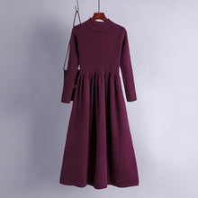 Load image into Gallery viewer, Autumn Winter Half High Collar Swing Long Knitted Dress Waist Controlled Slimming Long Sleeve Simple Dinified Sweater Bottoming Women