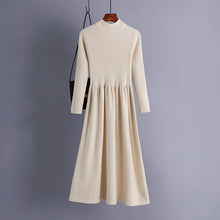 Load image into Gallery viewer, Autumn Winter Half High Collar Swing Long Knitted Dress Waist Controlled Slimming Long Sleeve Simple Dinified Sweater Bottoming Women