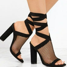 Load image into Gallery viewer, Women's Lace-Up Bandage Sandals | Open-Toe Flock High Heel Sandals