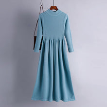 Load image into Gallery viewer, Autumn Winter Half High Collar Swing Long Knitted Dress Waist Controlled Slimming Long Sleeve Simple Dinified Sweater Bottoming Women