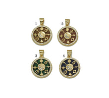 Load image into Gallery viewer, CZ Crescent Moon On Gemstone Round Coin Charm, Sku#LX76