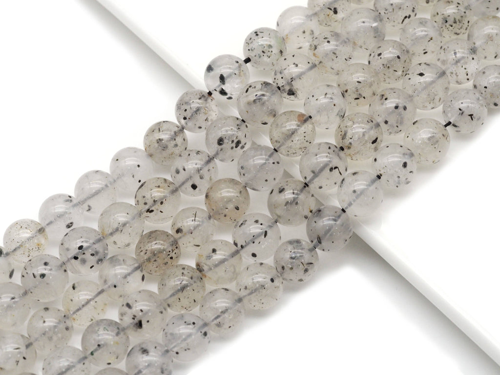 Genuine Black Spotted Quartz Round Smooth Beads, Sku#U1358