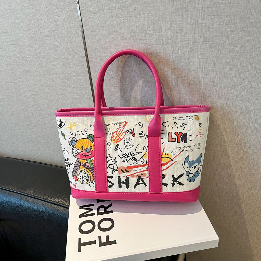 Women's Personalized Graffiti Crossbody Bag - Streetwear Bucket Style PU Leather