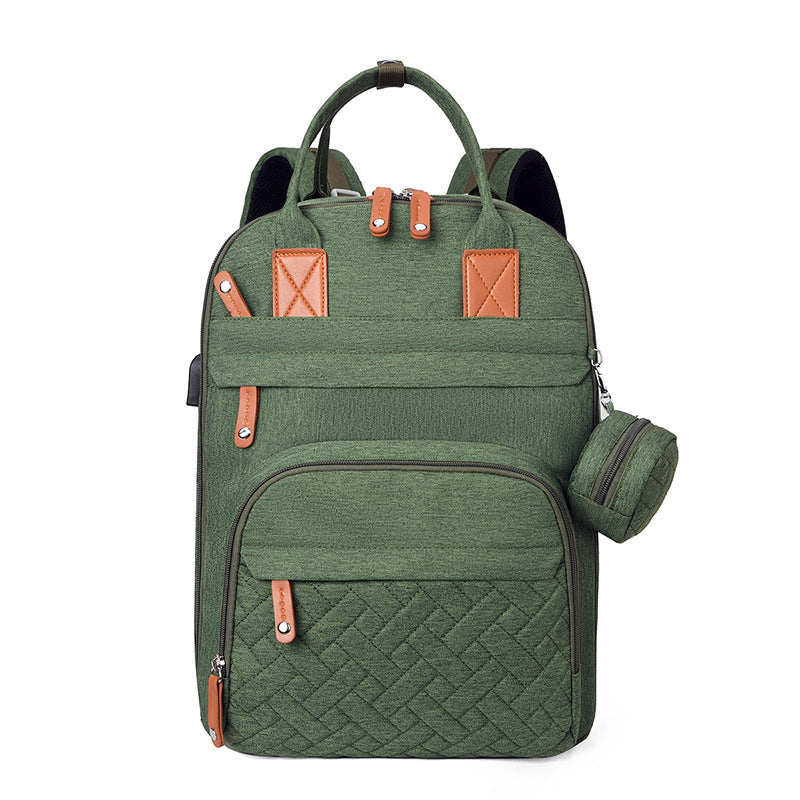 Waterproof Plaid Stroller Bag with USB Charging Port & Dry-Wet Separation – Lightweight Baby Diaper Bag