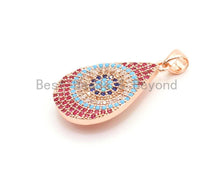 Load image into Gallery viewer, CZ Micro Pave Fuchsia Teardrop Evil Eye Pendant, 16x30mm, sku#F12