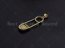 Load image into Gallery viewer, Clear CZ Micro Pave Safe Pin Shape Pendant, CZ Micro Pave Safe Pin pendant, Gold Pave pendant, 11x37mm, sku#LK17