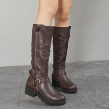 Load image into Gallery viewer, Women's Plus-Size Chunky Sole Boots | Side Zipper Cowhide Leather High Shaft
