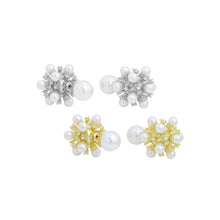 Load image into Gallery viewer, Gold Silver White Pearl Cluster Stud Earrings, Sku#L742