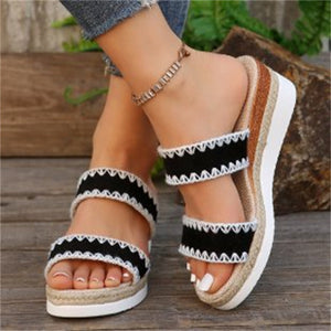 Women's Hemp Rope Wedge Sandals | Suede Woven Ethnic Platform Slides