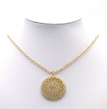 Load image into Gallery viewer, CZ Pave Large Gold Silver Filigree OM Flower Pendant, Sku#B331