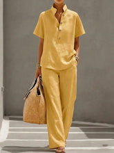 Load image into Gallery viewer, Cardigan &amp; Short Sleeve Top + Pants Three-Piece Set – Solid Color Casual Lounge