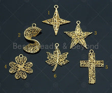 Load image into Gallery viewer, Filigree Gold Lacy Charm, Star/Clover/Cross/Leaf Brushed Gold Twisted Wire Charm Pendants for Earrings necklace making, sku#CP09