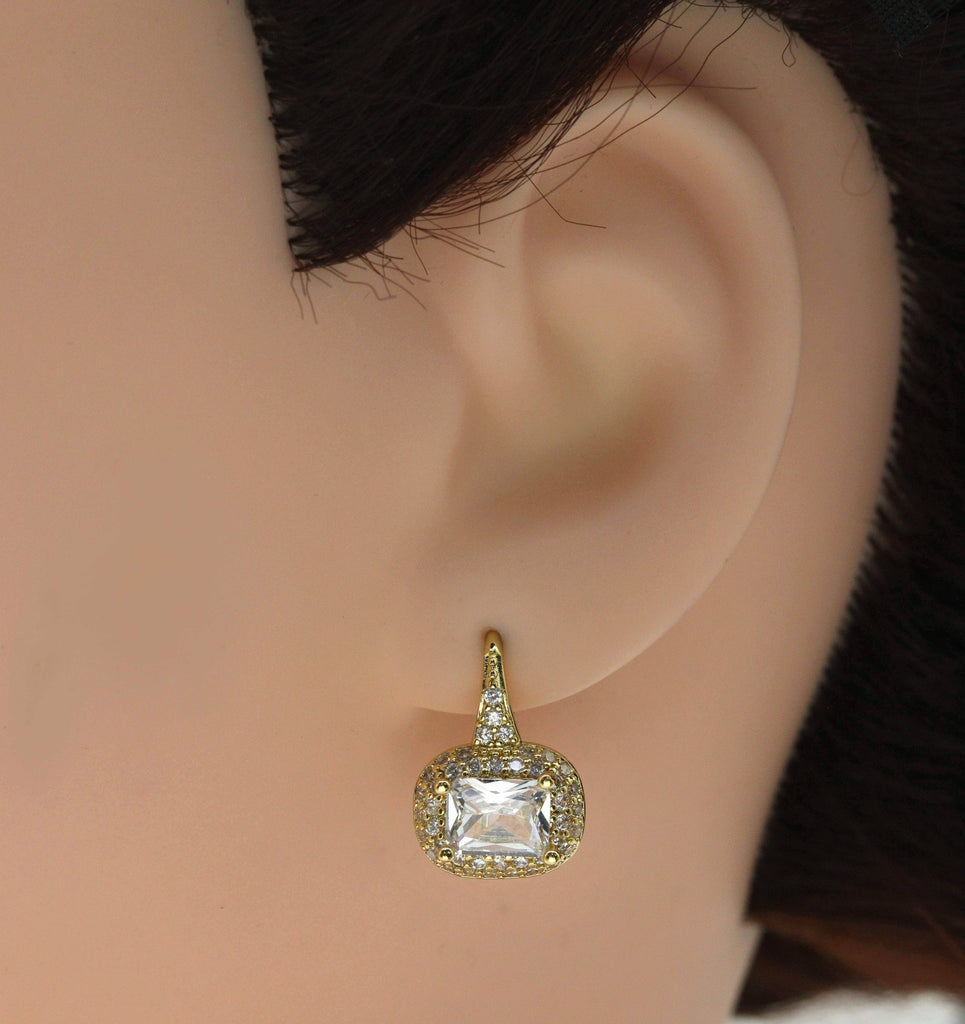 Rectangle CZ On Oval Everyday Hoop Earrings, Sku#B222