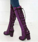 Load image into Gallery viewer, Women's Over-the-Knee Lace-Up Boots with Chunky Heels - High Heel Fashion Boots