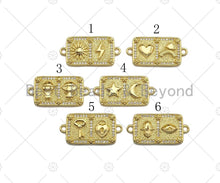 Load image into Gallery viewer, 18k Gold Medallion Rectangle Charms, Gold Bar Connector,  Star Moon Hamsa Eye Boy Girl Medallion Charm,16x32mm, Sku#LK152