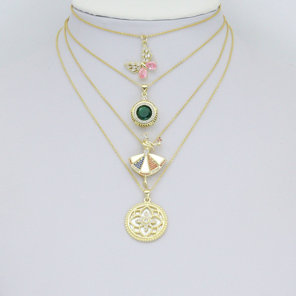 Colorful CZ Dance Girl Round Flower Butterfly Charm Pendant,Sku#LK1256