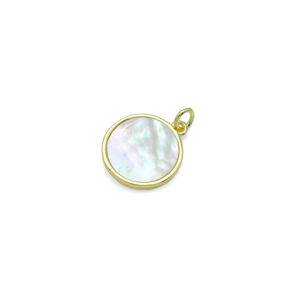 Gold Mother of Pearl Sun Coin Charm Pendant, Sku#LK1025