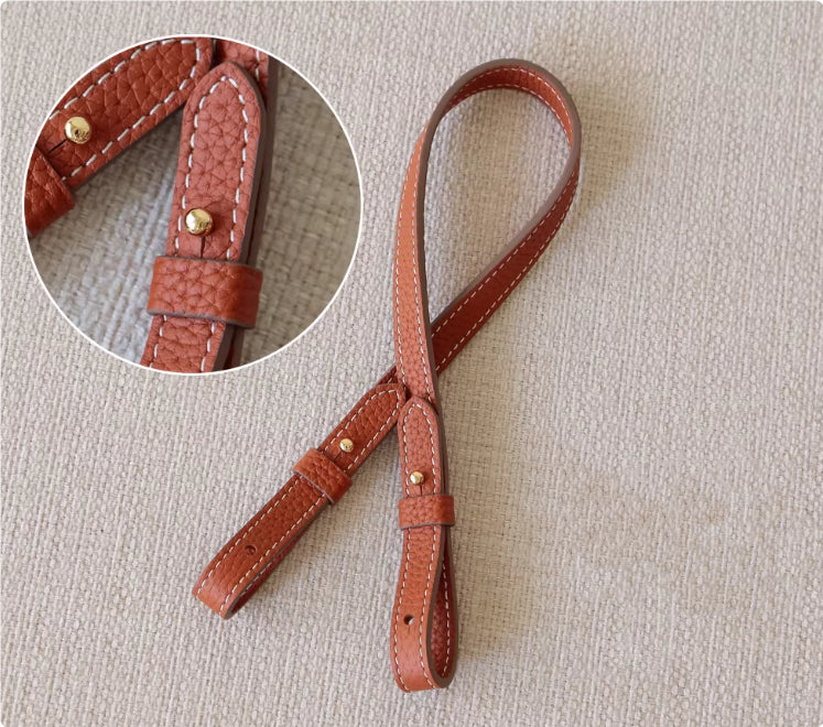 Genuine Leather Bag Strap Replacement – Adjustable Spaghetti Shoulder Strap with Gold & Silver Stud Detail