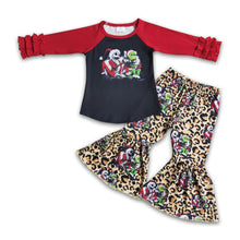 Load image into Gallery viewer, Red long sleeve green face shirt leopard pants girls Christmas outfits