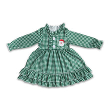 Load image into Gallery viewer, Green gingham santa pocket girls Chrismtas night gown