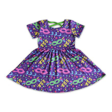 Load image into Gallery viewer, Short sleeve purple baby girl mardi gras dresses