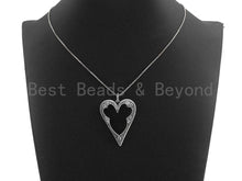 Load image into Gallery viewer, CZ Micro Pave Heart Hollow Out Pendant, Antique Silver Tone, Clear Cubic Zirconia Big Pave Heart Charm Pendant,35x46mm,sku#F1000C