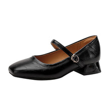 Load image into Gallery viewer, Mary Jane Chunky Heel Retro Buckle Strap Women's Shoes – Plus Size | Burgundy Black Apricot