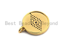 Load image into Gallery viewer, CZ Colorful Micro Pave Round Gold With Evil Eye Pendant, Coin Shaped Pave Pendant, Gold plated,18x20mm, Sku#F868