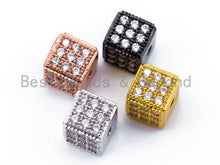 Load image into Gallery viewer, CZ Micro Pave 6mm Cube Spacer Beads, Cubic Zirconia Spacer Beads, Gold,Silver,Rose Gold,Black Tone, sku#C22