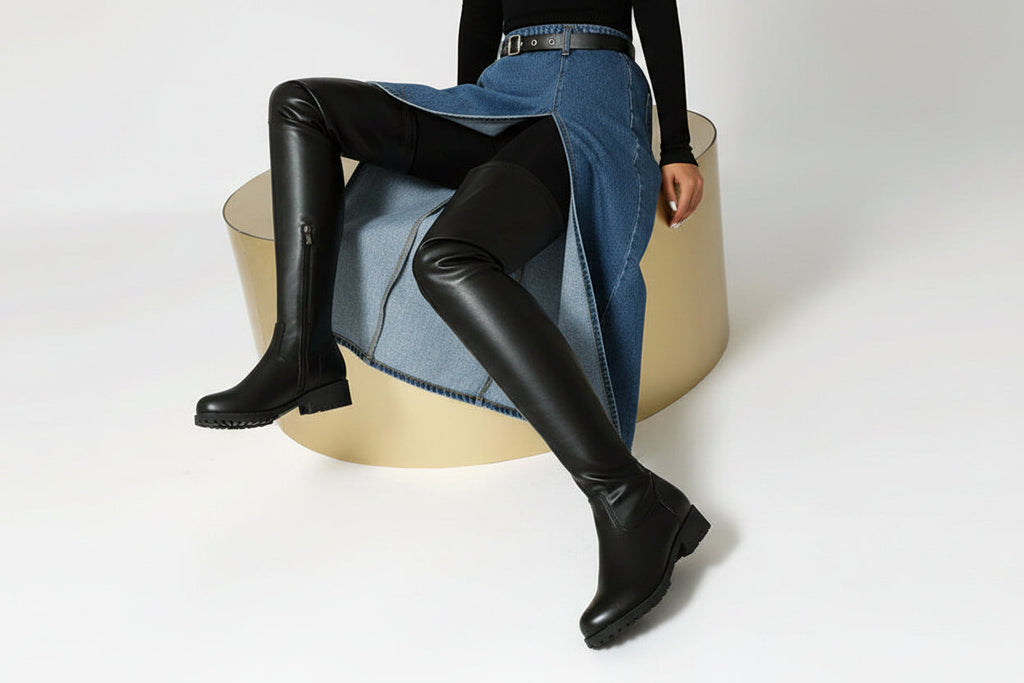 Women's Plus-Size Over-the-Knee Boots | Chunky Heel Side Zipper Nightclub Boots | Sizes 35–48