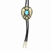 Load image into Gallery viewer, Double S Silver Leaf with Turquoise Stone (Black) - Bolo Tie