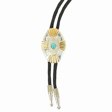 Load image into Gallery viewer, Double S Silver with Gold Rays and Turquoise Stone - Bolo Tie