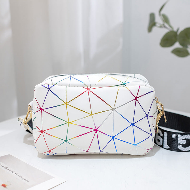 Geometric Print Camera Bag with Letter Strap