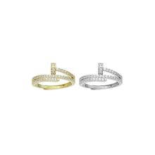 Load image into Gallery viewer, Gold Silver Clear CZ Nail Wrap Adjustable Ring, Sku#A379