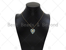 Load image into Gallery viewer, Blue Enamel Heart with Big Clear CZ Pendant,CZ Micro Pave Enamel Charm, Enamel Jewelry, 26x23mm, Sku#LK319