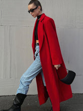 Load image into Gallery viewer, Extra-long Dark Red Wool Coat Womens Outerwear