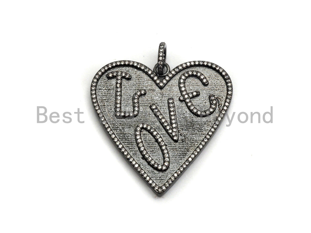 Large Cz Micro Pave Heart With LOVE Pendant,Cubic Zirconia Pendant/Charm,Gold/Black/Silver/Rose Gold,41mm, sku#F630C